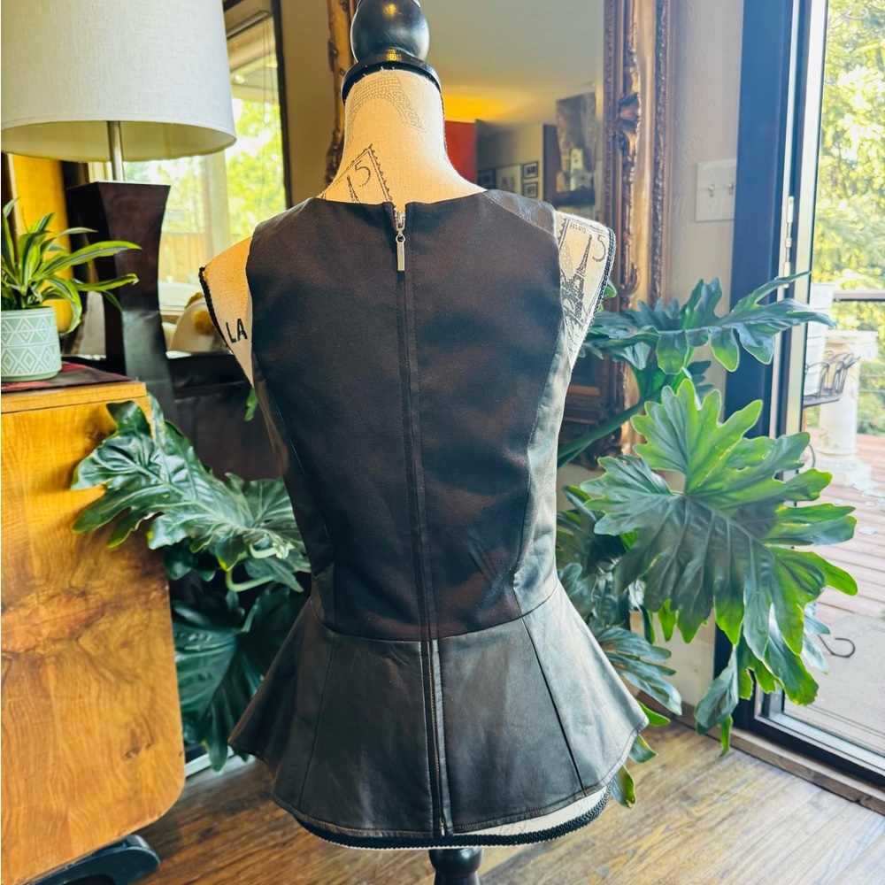 Tinly Road Black Faux Leather Peplum Top - Picture 2 of 7